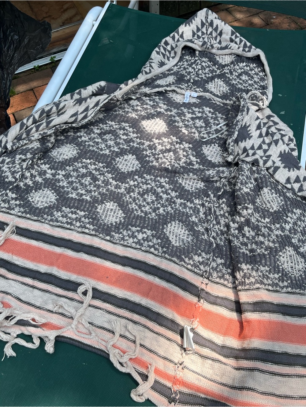 Rip Curl Hooded Tribal hoodie in Cream, Gray and Coral SURF WEAR Sz L - Picture 7 of 8
